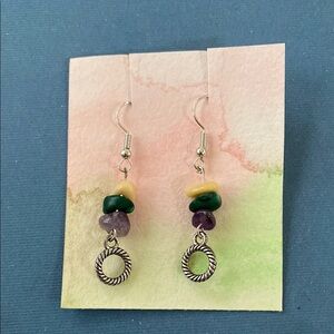 Purple and Green Beaded Drop Earrings with Filigree Charms